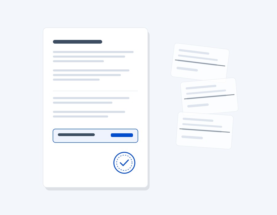 Minimal illustration of a single scope document with one seal, standing apart from a stack of recurring invoices