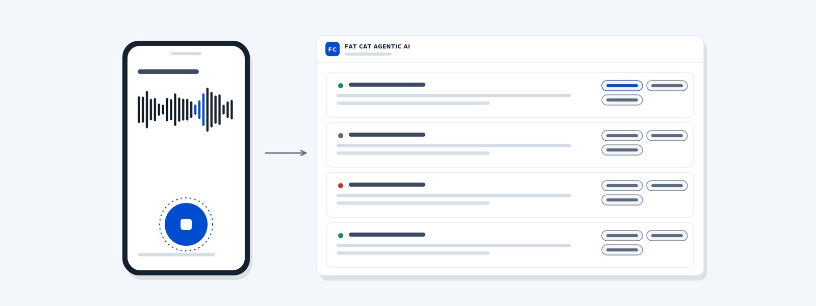 Audio waveform resolving into orderly tagged note cards
